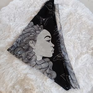 Izzy & Liv Ethnic Scarf Black White Square Silk Blend Black Woman.47"x52"